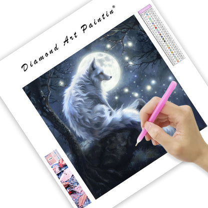 Spirit Fox Watching Moon - Diamond Painting