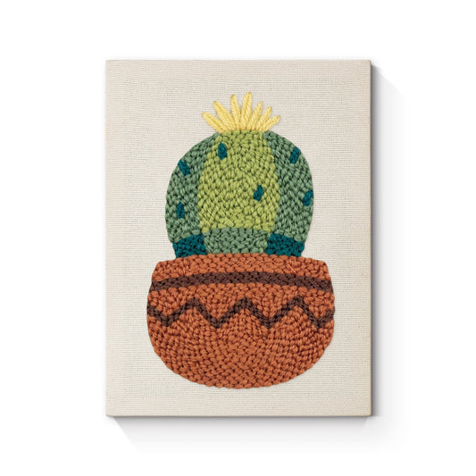 Cactus in Pot with Yellow Flowers - Punch Needle
