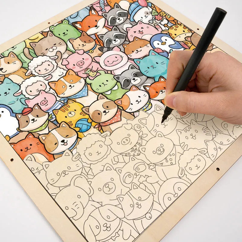 Whimsical Animals - Wooden Coloring Puzzle