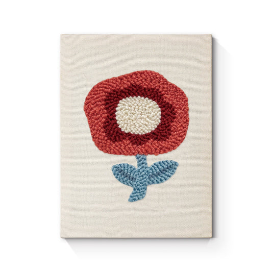 Red Flower with Blue Leaves - Punch Needle