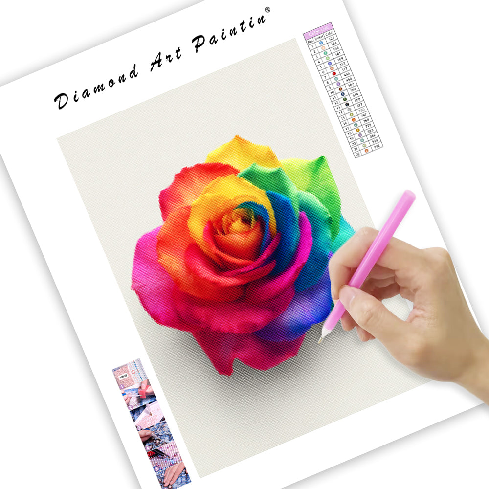 Rainbow Rose Bloom - Diamond Painting
