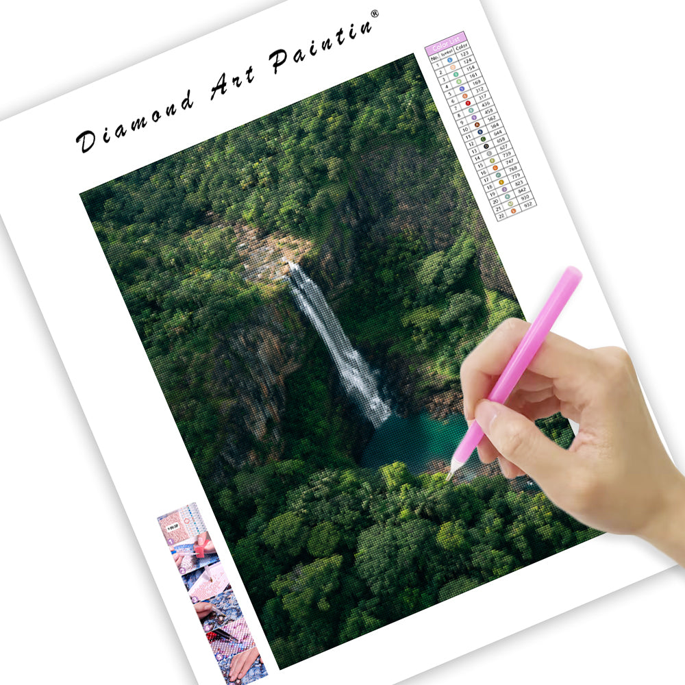 Tall Waterfall in the Forest - Diamond Painting