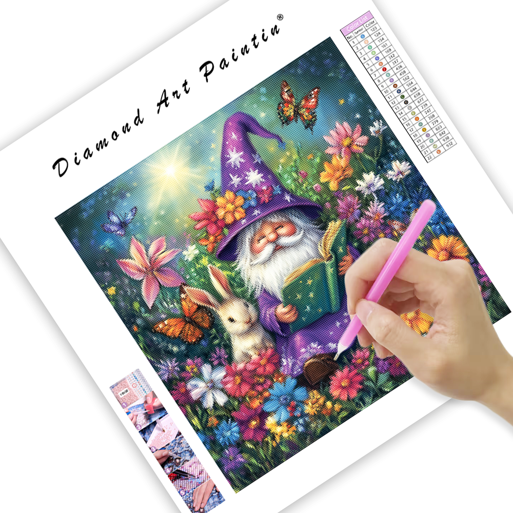 Whimsical Gnome and Bunny - Diamond Painting