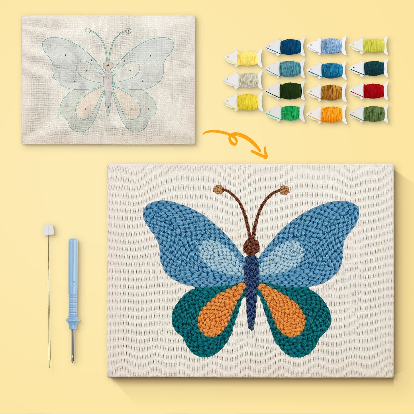 Blue & Orange Butterfly - Punch Needle