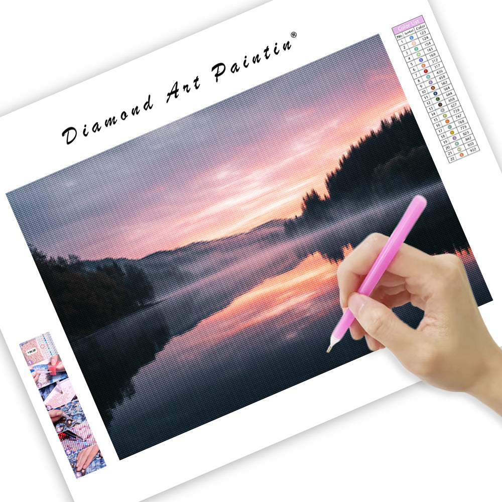 Foggy Lake at Sunrise - Diamond Painting