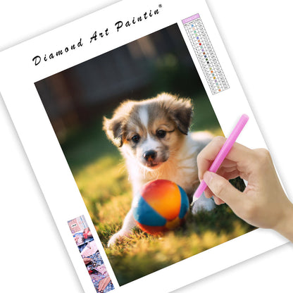 Puppy Playing with Ball - Diamond Painting