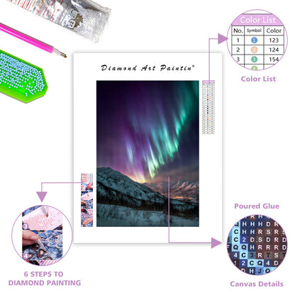 Northern Lights over Snowy Hills - Diamond Painting