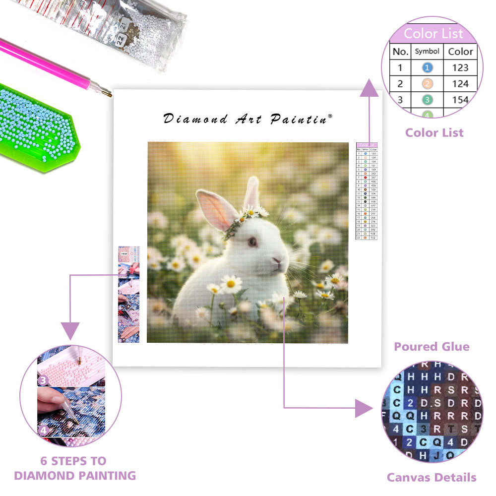Daisy White Rabbit - Diamond Painting