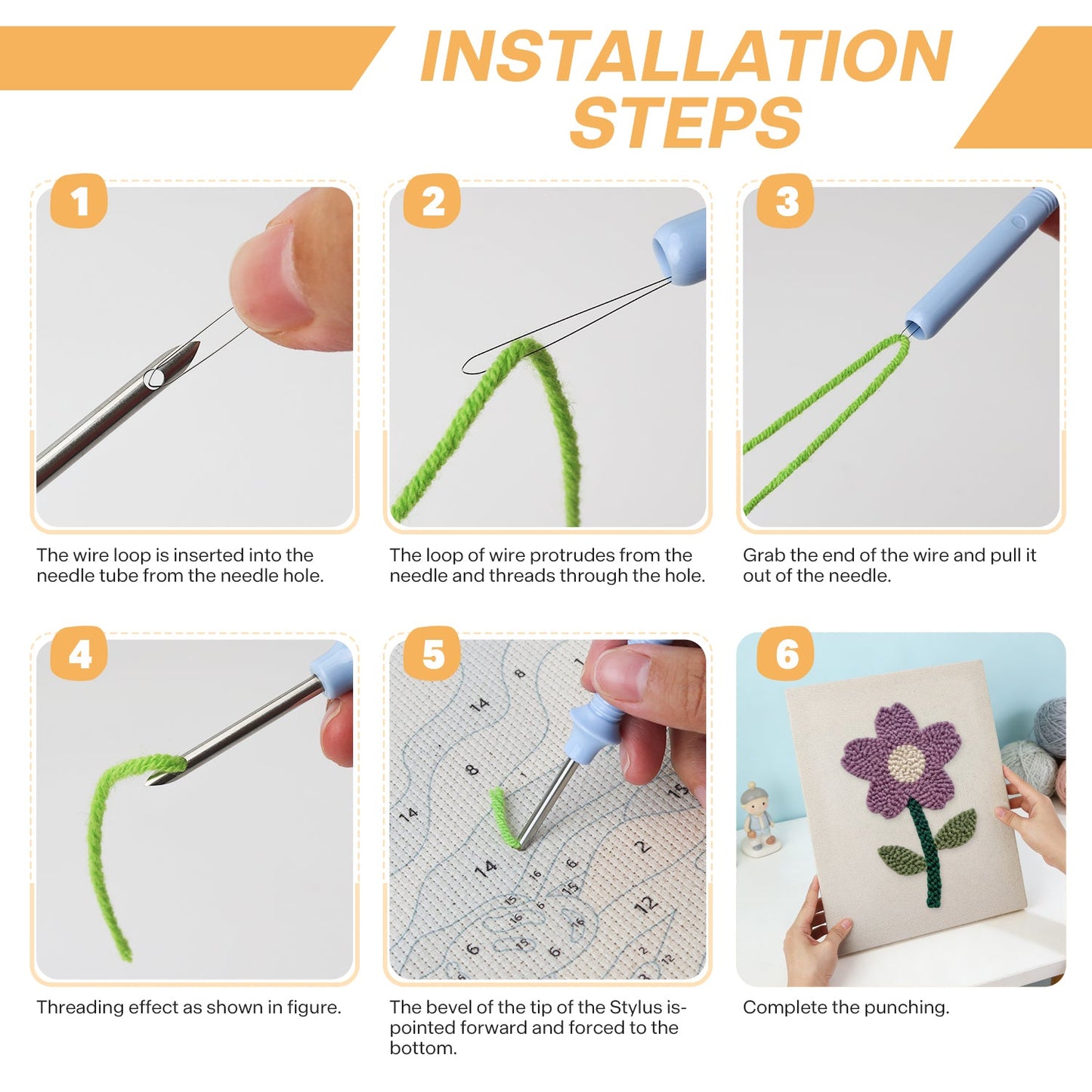 Purple Flower with Green Stem - Punch Needle