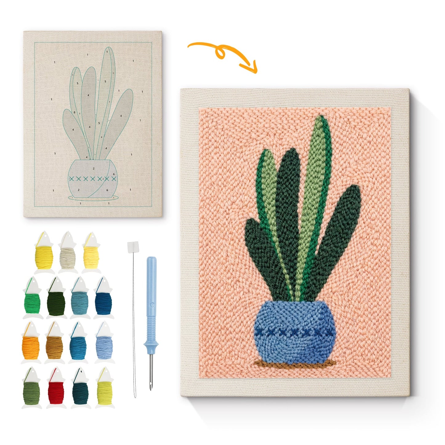Blue Plant in Pot - Punch Needle