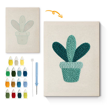 Blue Cactus in Pot - Punch Needle