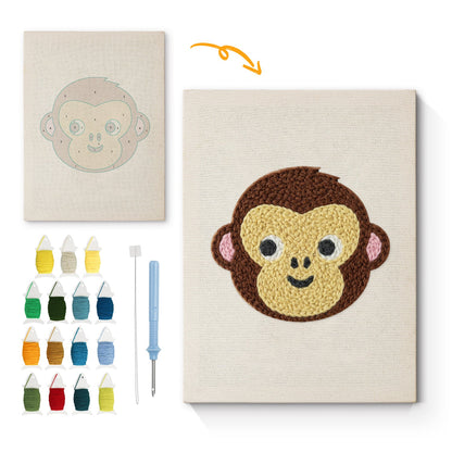 Monkey Face with Pink Ears - Punch Needle