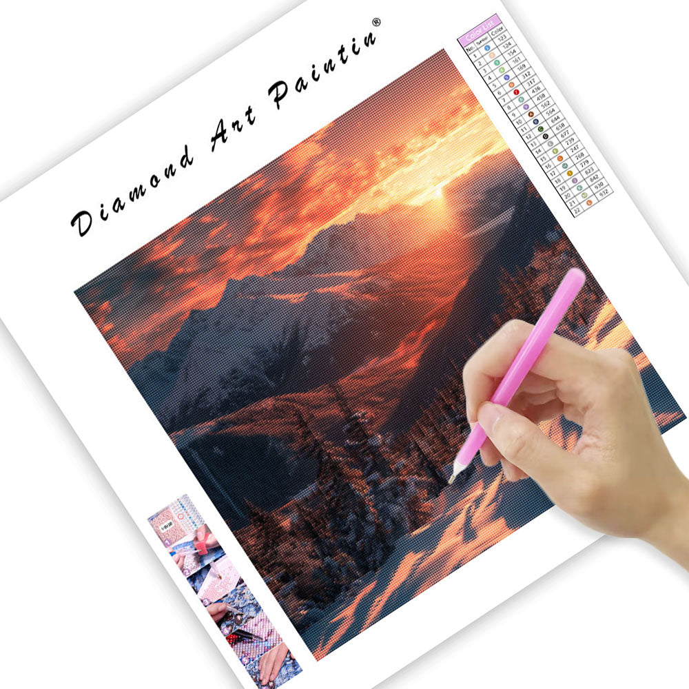 Golden Sunrise Over Mountains - Diamond Painting