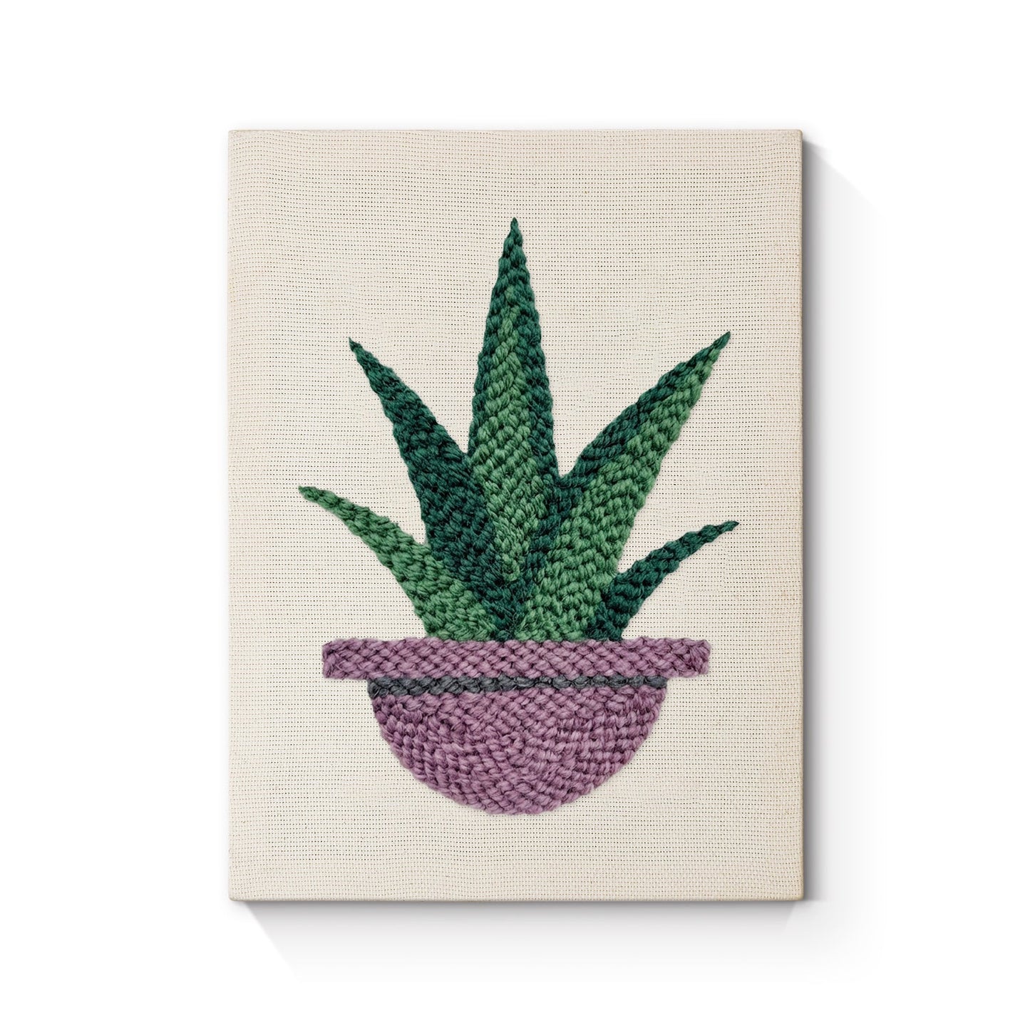 Green Plant in Purple Pot - Punch Needle