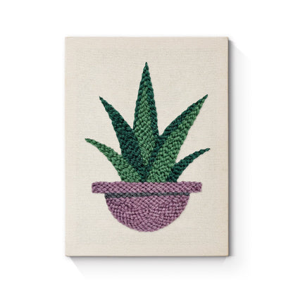 Green Plant in Purple Pot - Punch Needle