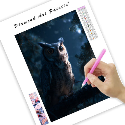 Owl in the Forest at Night - Diamond Painting