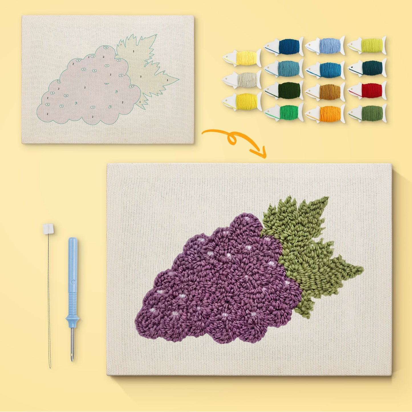 Grapes Embroidery - Punch Needle