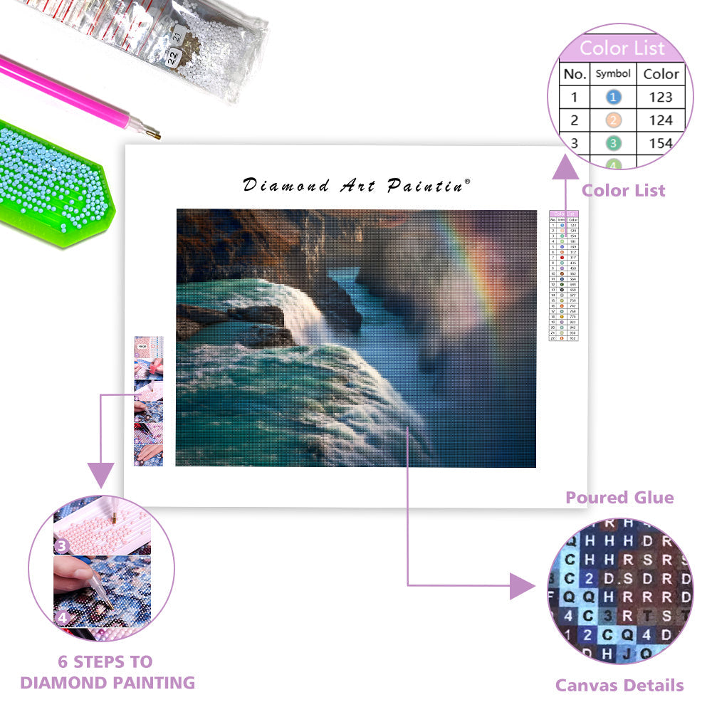 Glistening Waterfall with Rainbow Mist - Diamond Painting