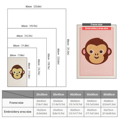 Monkey Face with Pink Ears - Punch Needle