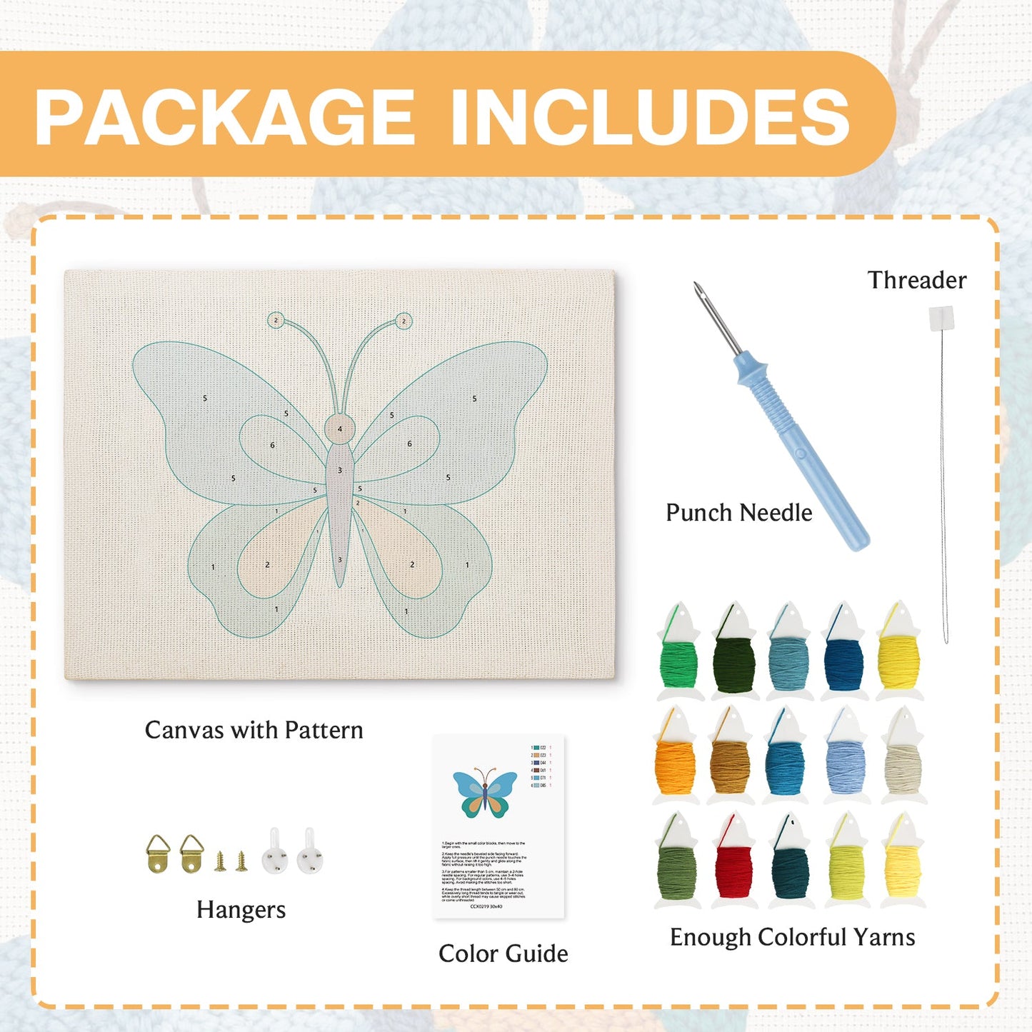 Blue & Orange Butterfly - Punch Needle