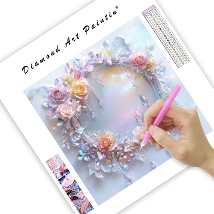 Pastel Roses and Iridescent Frame - Diamond Painting