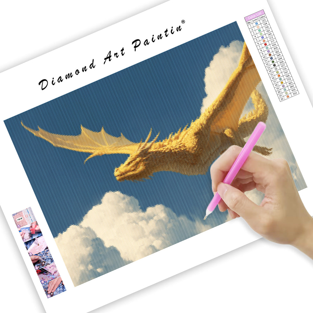Golden Dragon Flying High - Diamond Painting