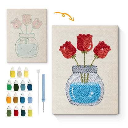 Red Tulips in Glass Jar - Punch Needle