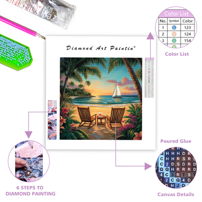 Tranquil Tropical Beach at Sunset - Diamond Painting