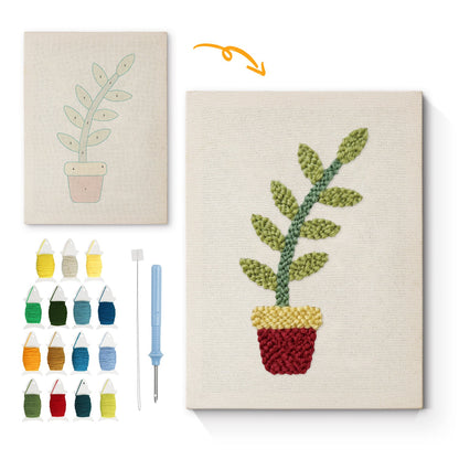 Red Pot with Green Plant - Punch Needle