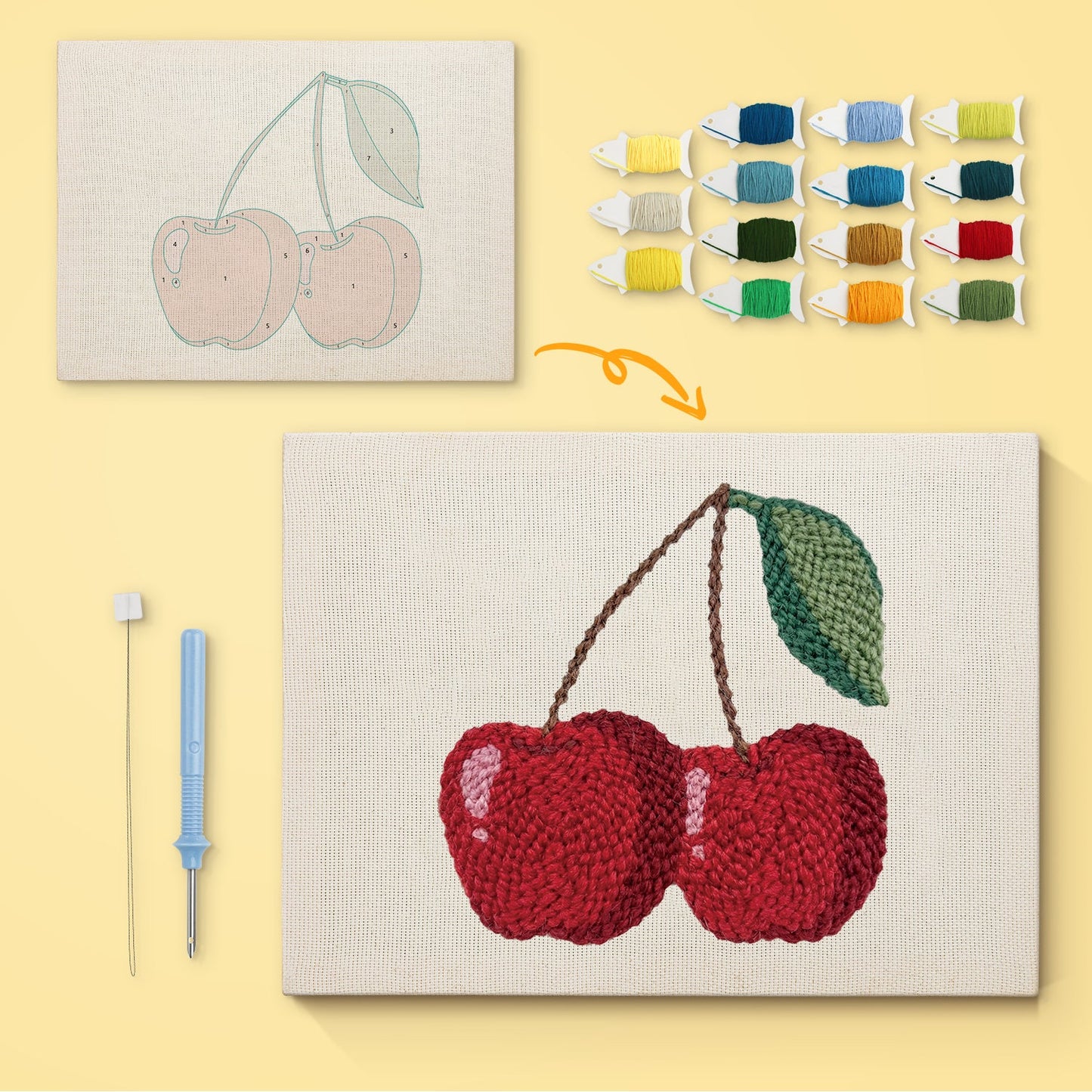 Cherry Pair - Punch Needle