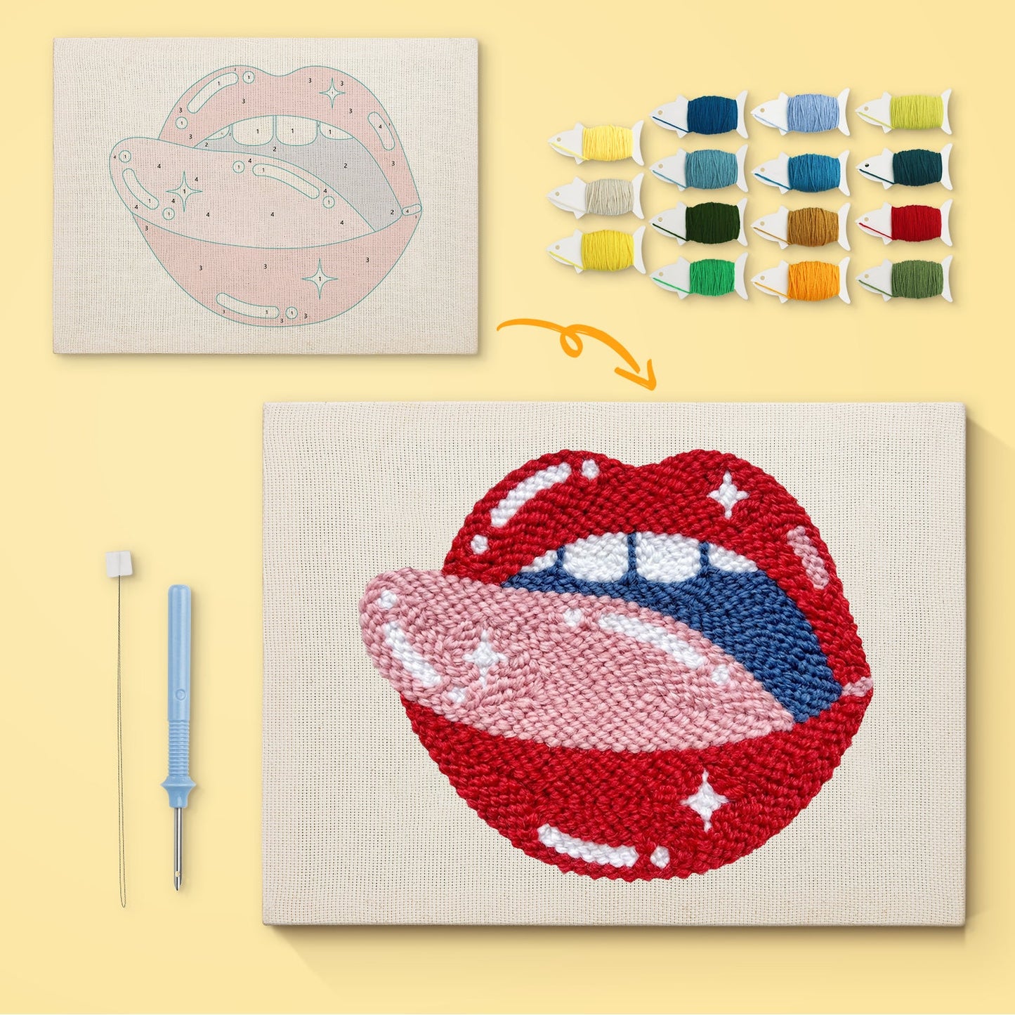 Lips and Tongue - Punch Needle