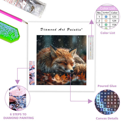Sleeping Fox in Autumn Leaves - Diamond Painting