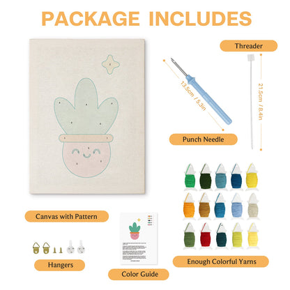 Happy Cactus with Stars - Punch Needle
