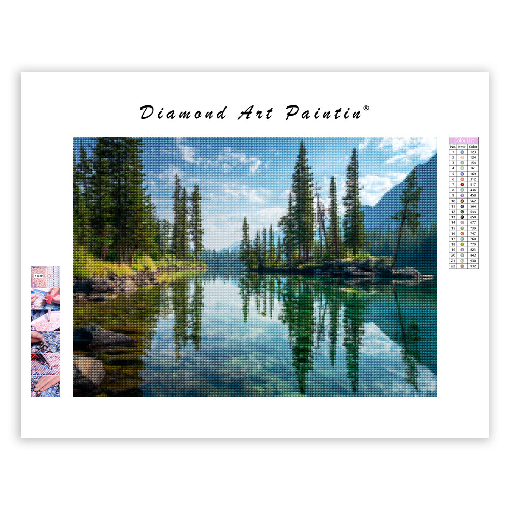 Pine Trees by Lake - Diamond Painting