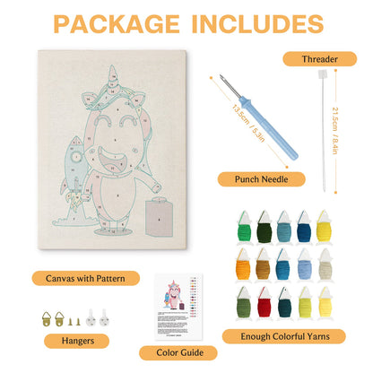 Unicorn with Rocket - Punch Needle