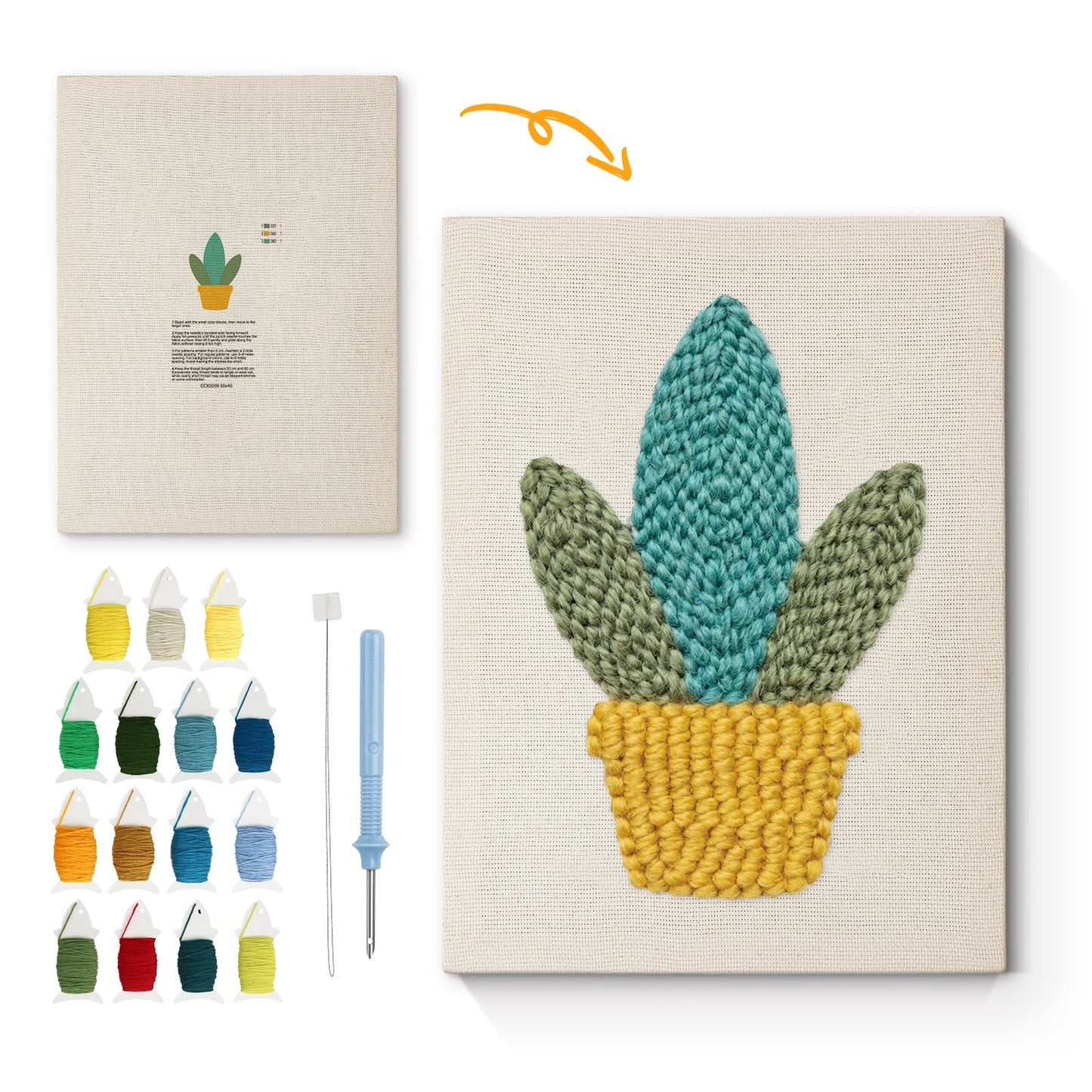 Happy Green Plant - Punch Needle
