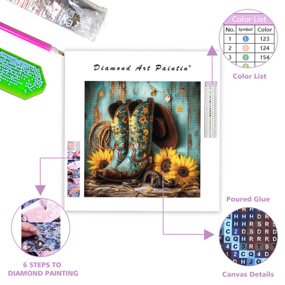 Western Cowboy Gear with Sunflowers - Diamond Painting