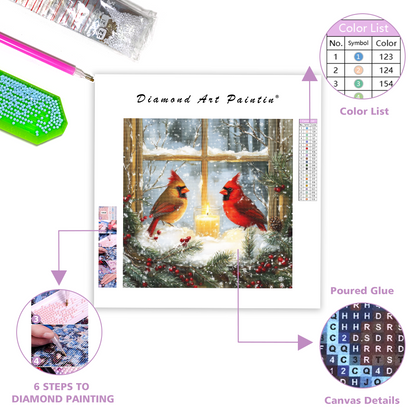 Winter Cardinals by the Window - Diamond Painting