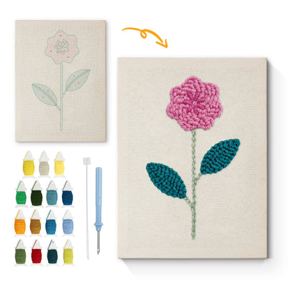 Pink Flower Stem - Punch Needle