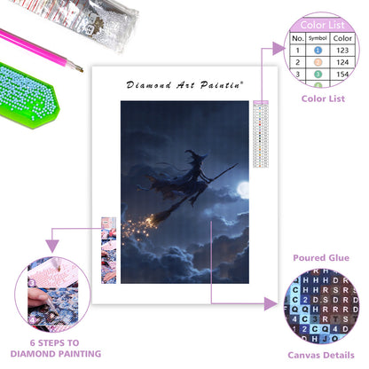 Moonlit Witch on a Broomstick - Diamond Painting