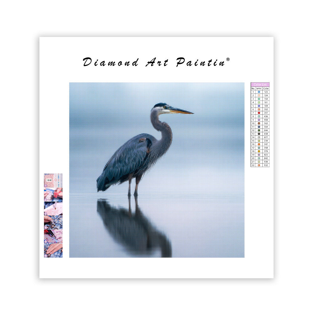 Great Blue Heron Reflection - Diamond Painting