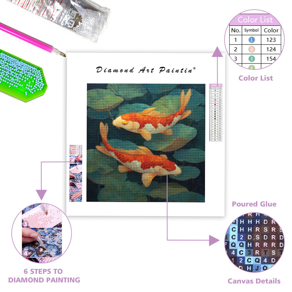 Koi in Lily Pond Art - Diamond Painting