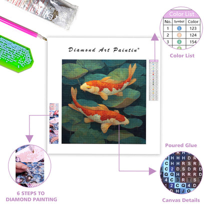Koi in Lily Pond Art - Diamond Painting