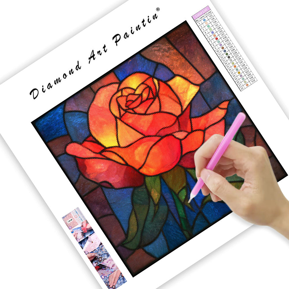 Rose in Stained Glass Window - Diamond Painting