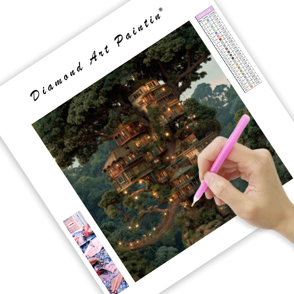 Enchanted Oak Treehouse - Diamond Painting