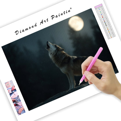 Moonlit Wolf Howl - Diamond Painting