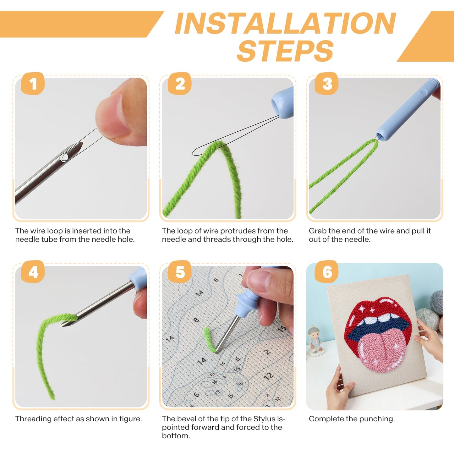 Playful Lips and Tongue - Punch Needle