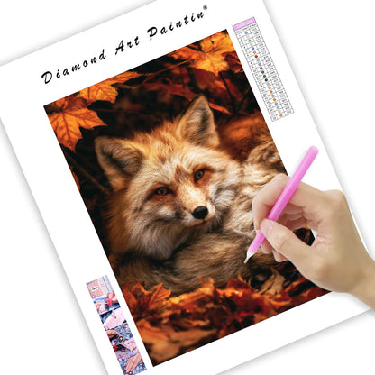 Red Fox in Autumn Leaves - Diamond Painting