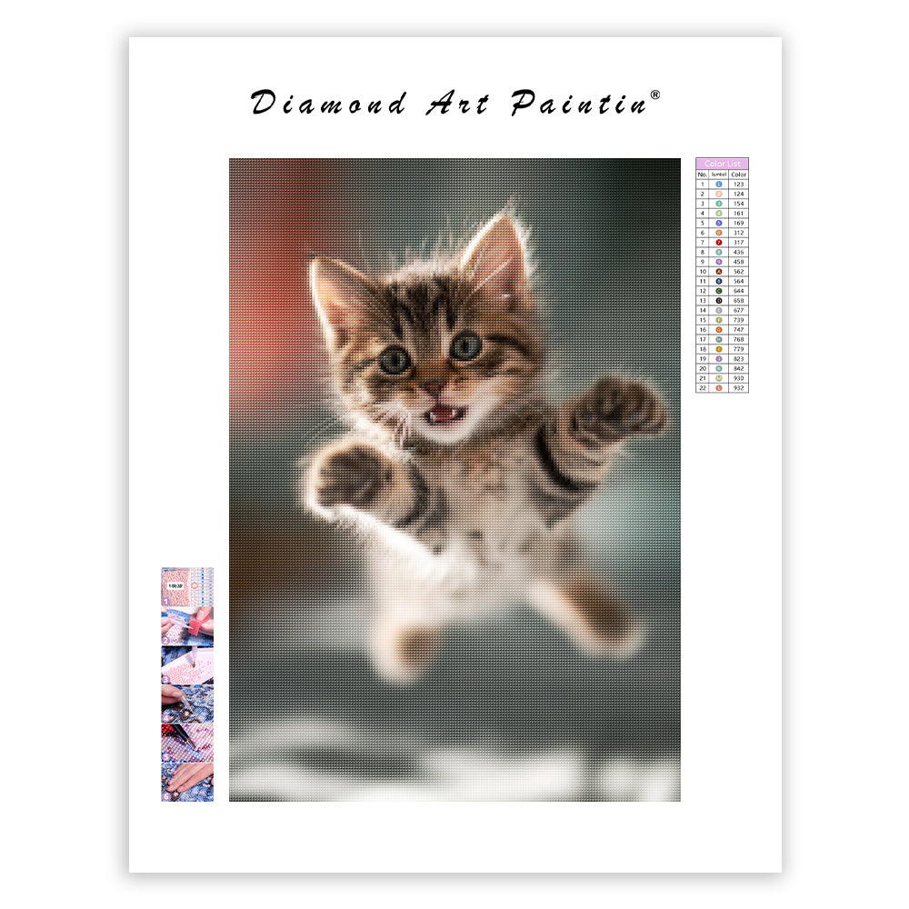 Kitten Playful Jump - Diamond Painting