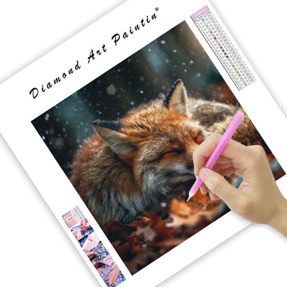 Sleeping Fox in Autumn Leaves - Diamond Painting